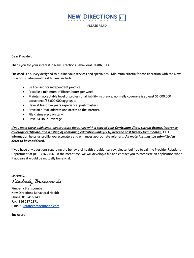 New Directions Behavioral Health  Form