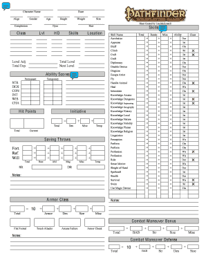 Pathfinder Character Sheets PDF  Form