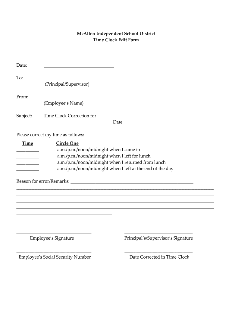 Time Clock Correction Form