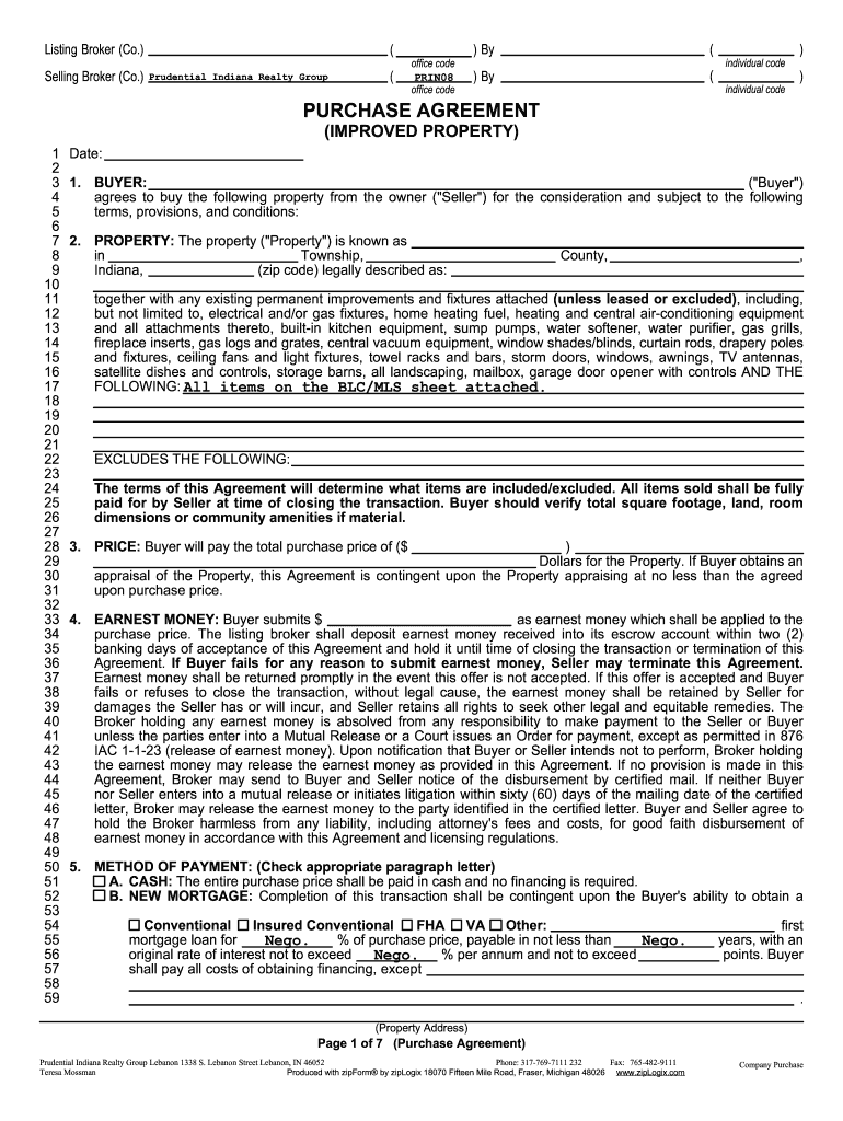 Alexander  Purchase Agreement  Improved Property  Prudential  Form