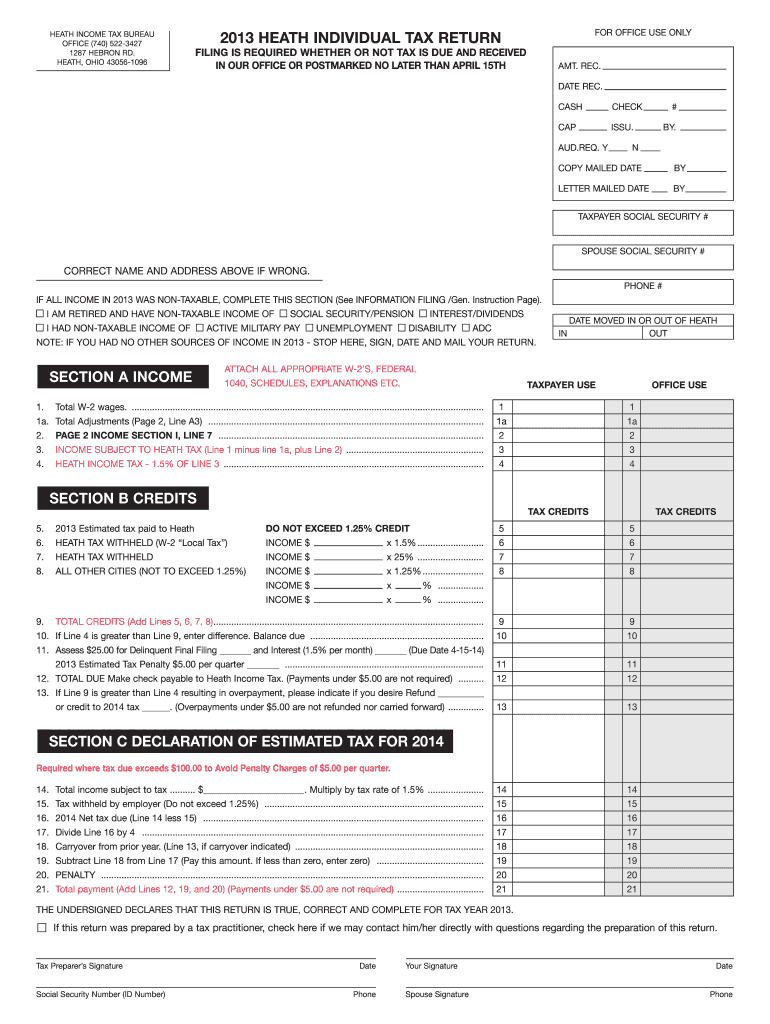 Heath Individual Return 13  City of Heath  Form