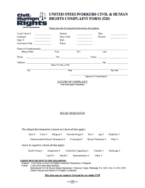 United Steelworkers Civil &amp; Human Rights Complaint Form 520 Assets Usw