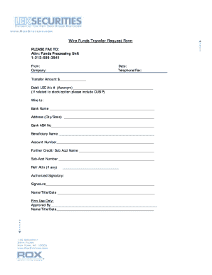 Wire Funds Transfer Request Form Lek Securities