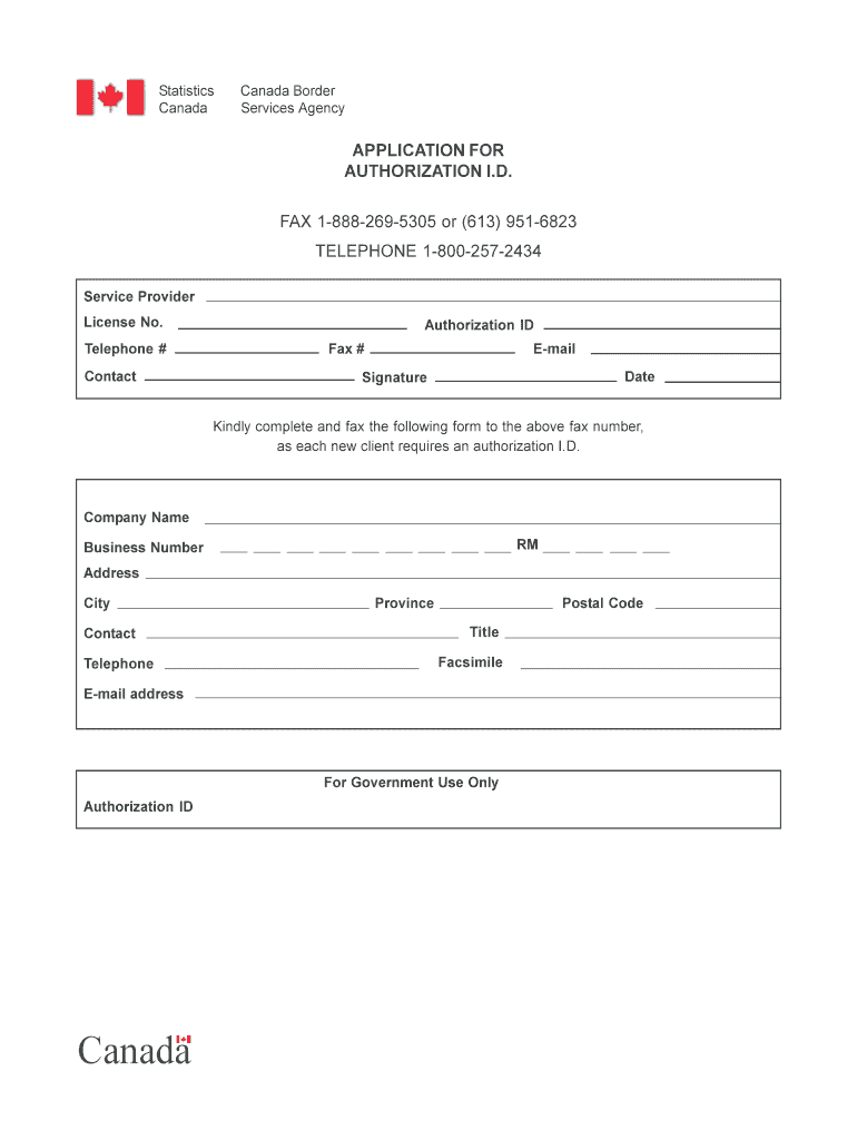 Canada Authorization ID  Form