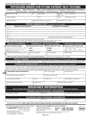 Coagu Check Physician Order Form