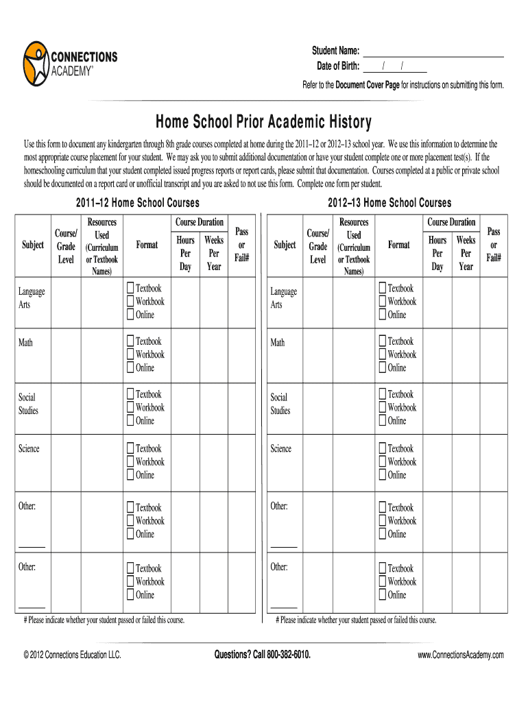 Prior Academic History Form