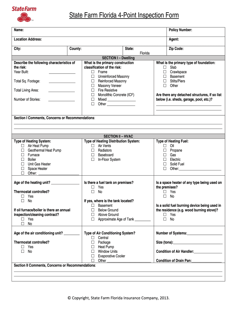 State Farm 4 Point Inspection Form