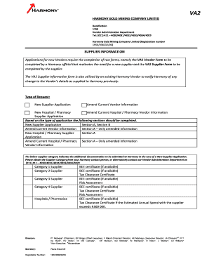 Harmony Vendor Application Form Va2