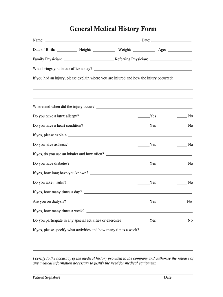 General Medical History Form DOC