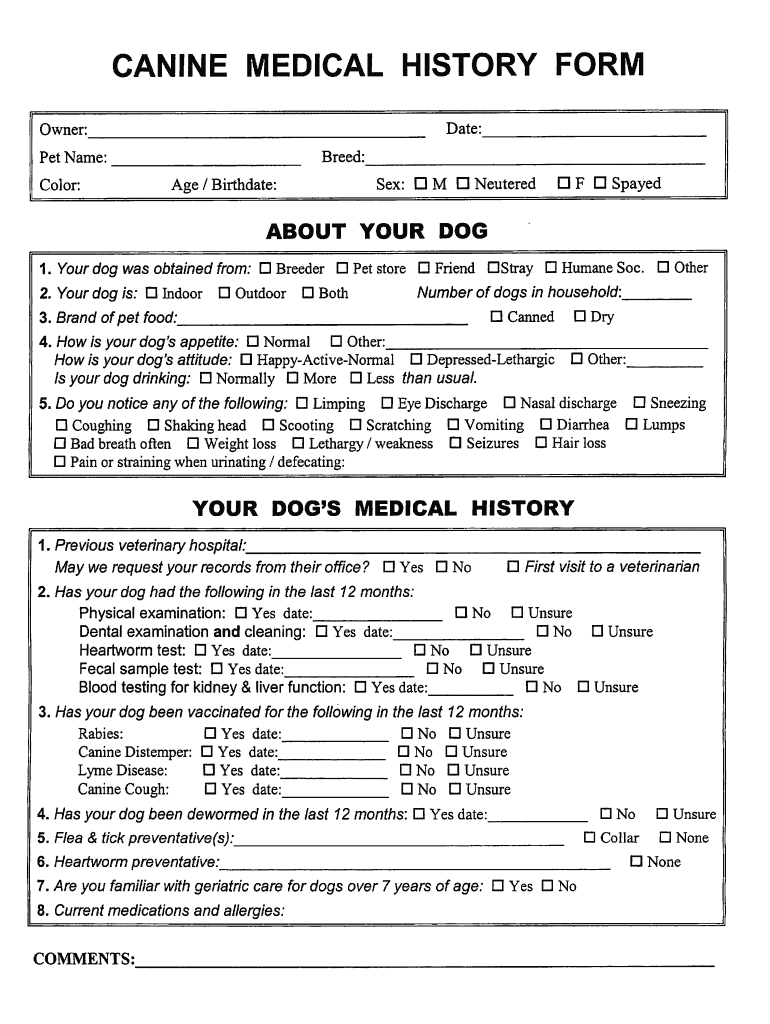 Printable Veterinary Exam Forms