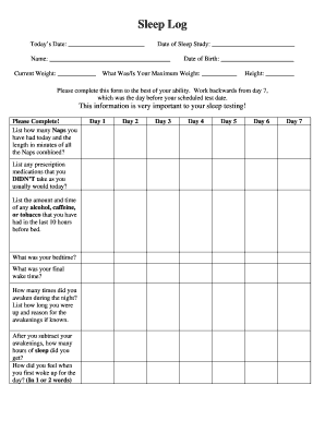 Sleep Study Log  Form