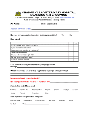 Veterinary Patient History Form Template