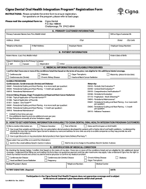 Cigna Dental Oral Health Integration Program Registration Form