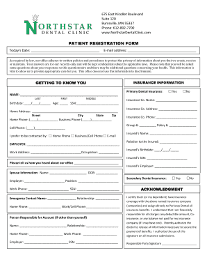 New Patient Registration Form NorthStar Dental Clinic