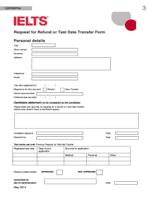 Request for Refund or Test Date Transfer Form