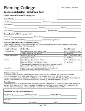 Fleming College Refund Policy  Form