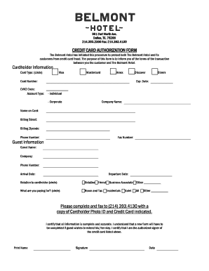 Belmont Hotel Credit Card Authorization Form Bsc Untsystem