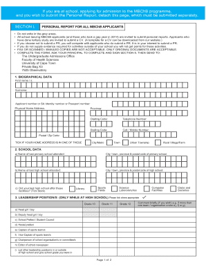  Application for Mbchb Personal Report Form 2020-2024