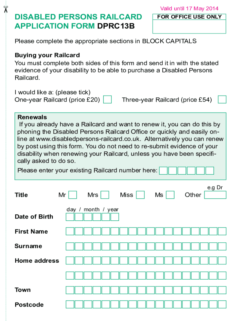 Disabled Persons Railcard Application Form Dprc13b