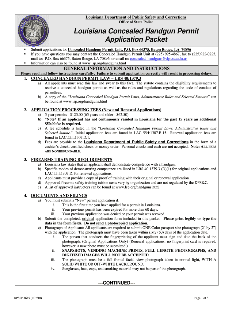  Louisiana Concealed Handgun Application Concealed Carry NOLA 2010