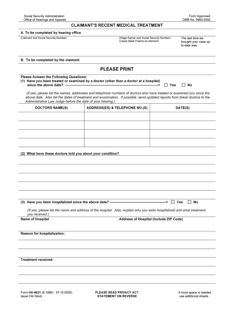 Omb No 0960 0292  Form