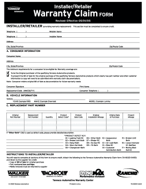 Tenneco Warranty Form