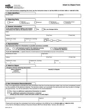 Wsib Intent to Object Instruction Sheet  Form