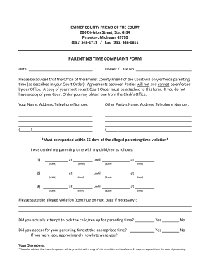 Michigan Parenting Time Complaint  Form