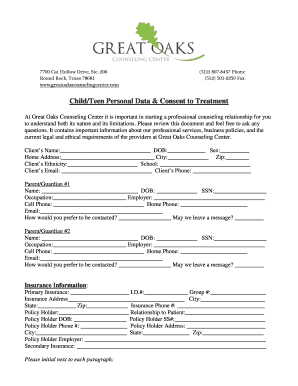  Child Adolescent Informed Consent Form Great Oaks Counseling 2013