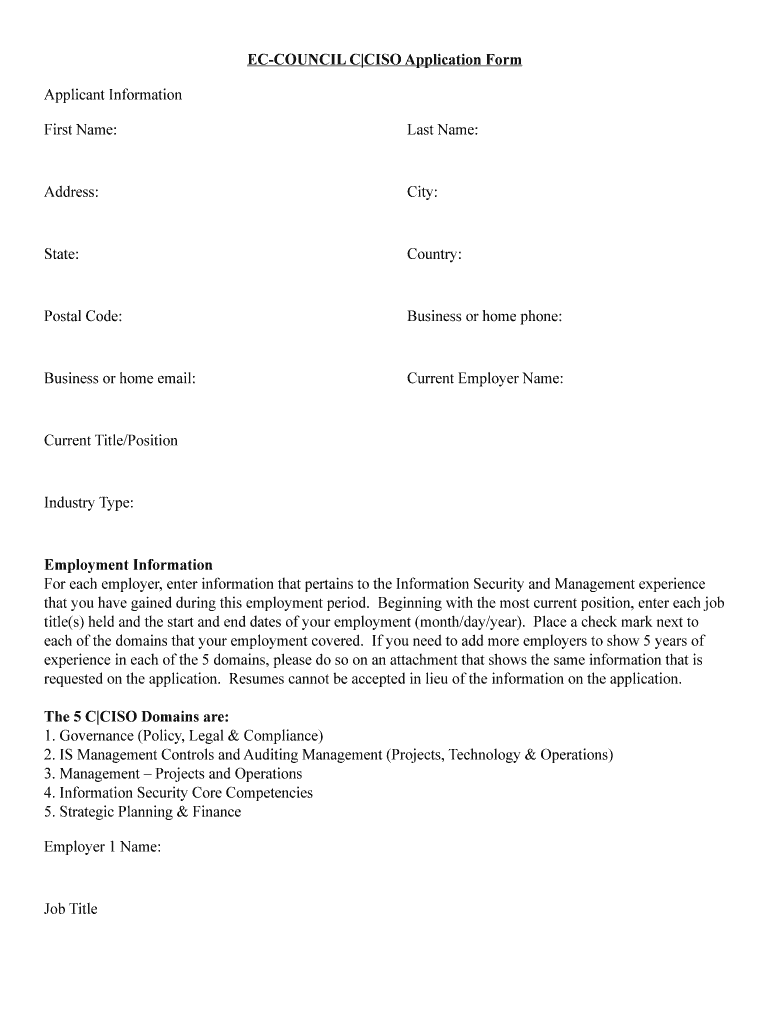 CCISO Exam Eligibility Application Form  Certified CISO  EC Council