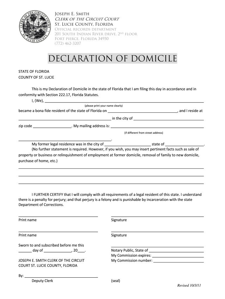 Declaration of Domicile  Form