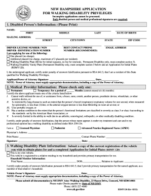 NH Walking Disability Form Life Long Care
