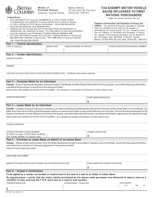 Tax Exempt Motor Vehicle Sales or Leases to First Nations Purchasers  Form