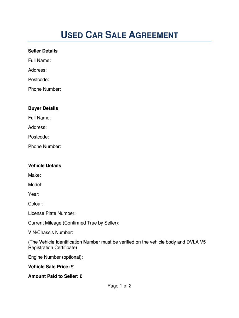 Car Sale Contract Uk Pdf Fill Out And Sign Printable Pdf Template Signnow
