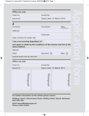 Medway Swimming Card  Form