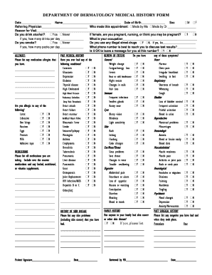 DEPARTMENT of DERMATOLOGY MEDICAL HISTORY FORM Dermatology Medicine Iu