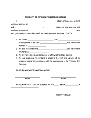 AFFIDAVIT of TWO DISINTERESTED PERSONS  Form