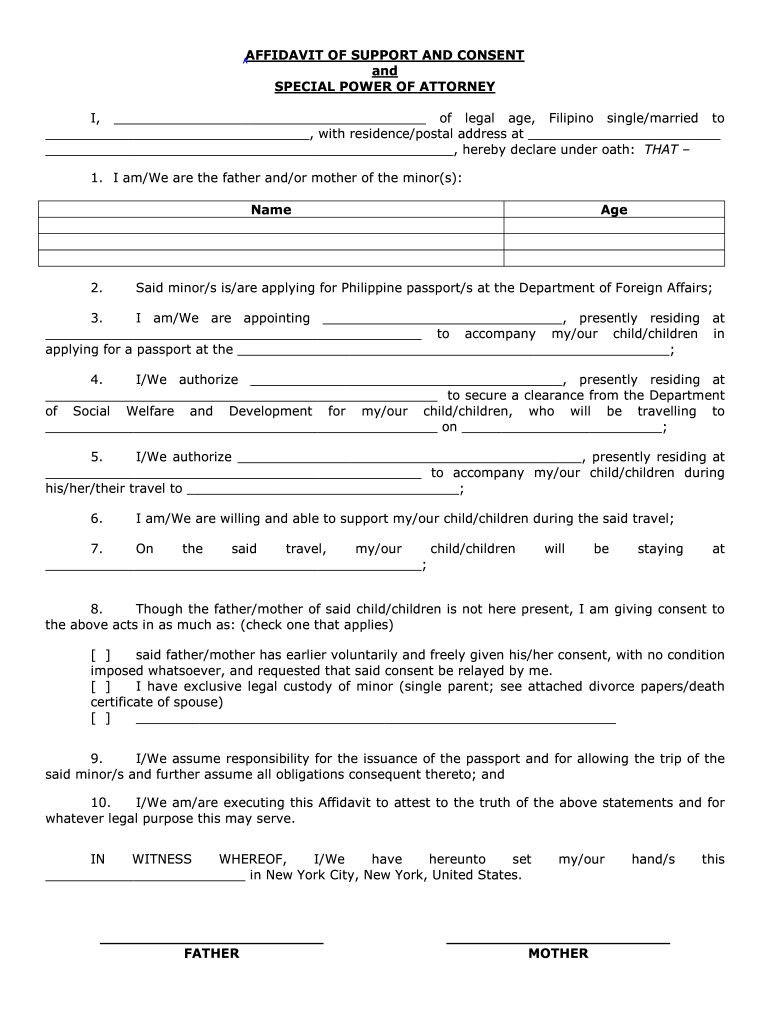 Affidavit of Support and Consent  Form