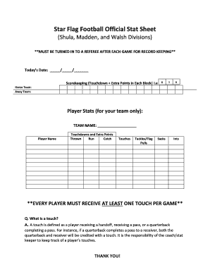 Flag Football Stat Sheet  Form