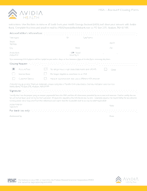 Account Closing Form Avidia Health