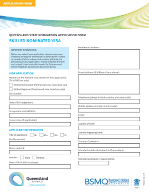Queensland State Nomination Application Form
