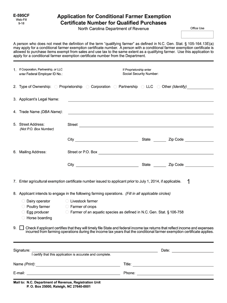  North Carolina Farmer Exemption Form 2018-2024