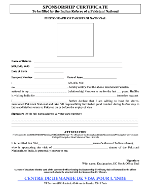 Sponsorship Certificate from Pakistan  Form