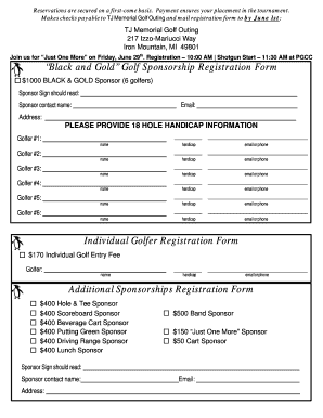 Golf Sponsorship Registration Form Additional Sponsorships