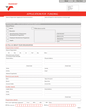 Transnet Funding for Npo  Form