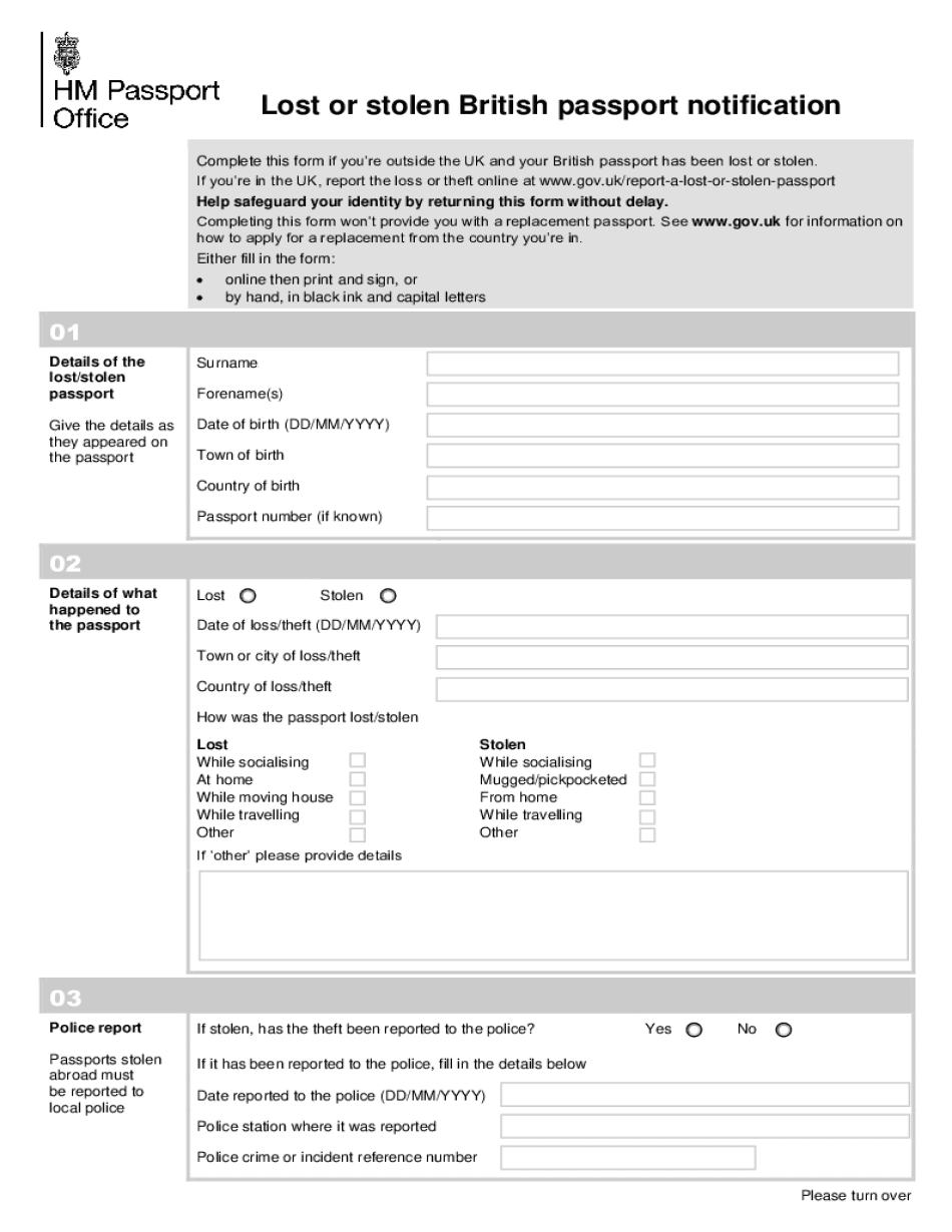  Complete This Form If Youre Outside the UK and Your British Passport Has Been Lost or Stolen 2018-2024