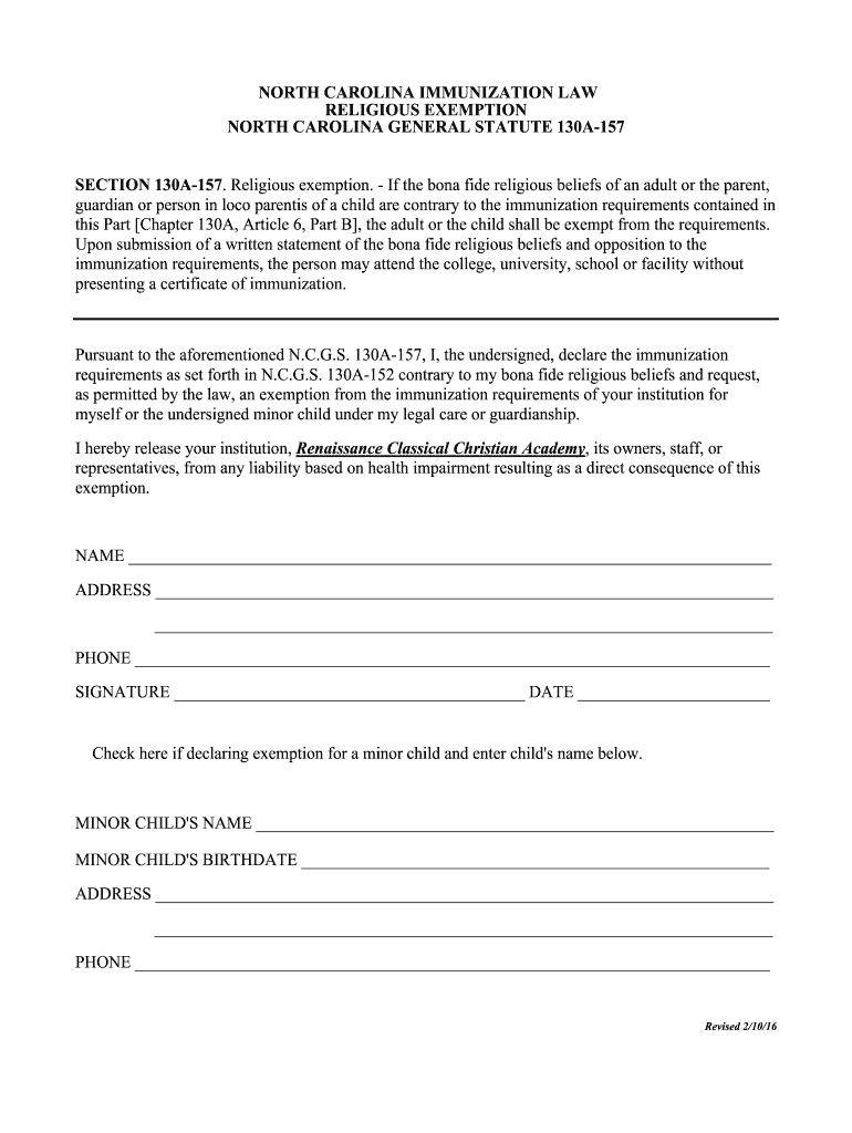 Nc Religious Exemption Form