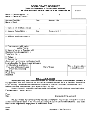 Food Craft Institute Kerala Admission 23  Form