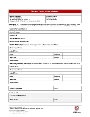 Student Personal Details Form