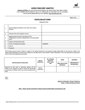 Postal Ballot FormSept 16 Hero FinCorp